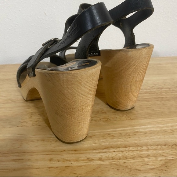 Swedish Hasbeens Leather Peep Toe Wooden Ankle Strap Sandals Heels Black 36 6 - Picture 7 of 7